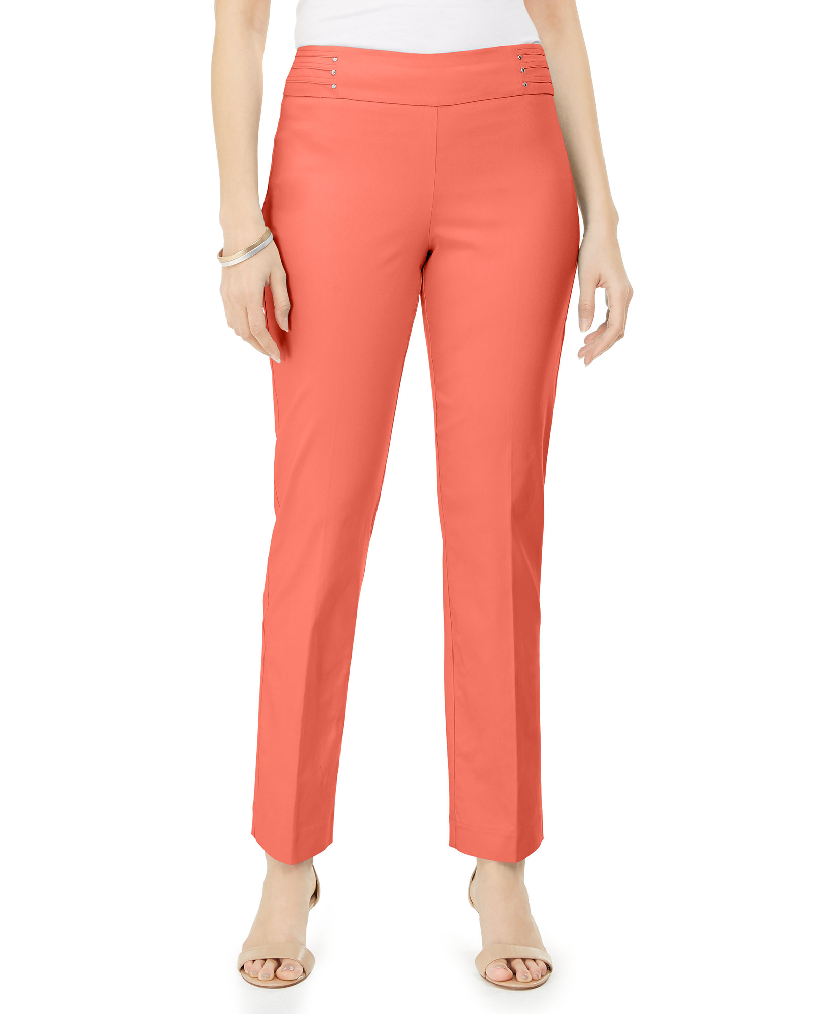 JM Collection Women's Studded Pull-On Tummy Control Pants (X-Large, Coral  Banks)